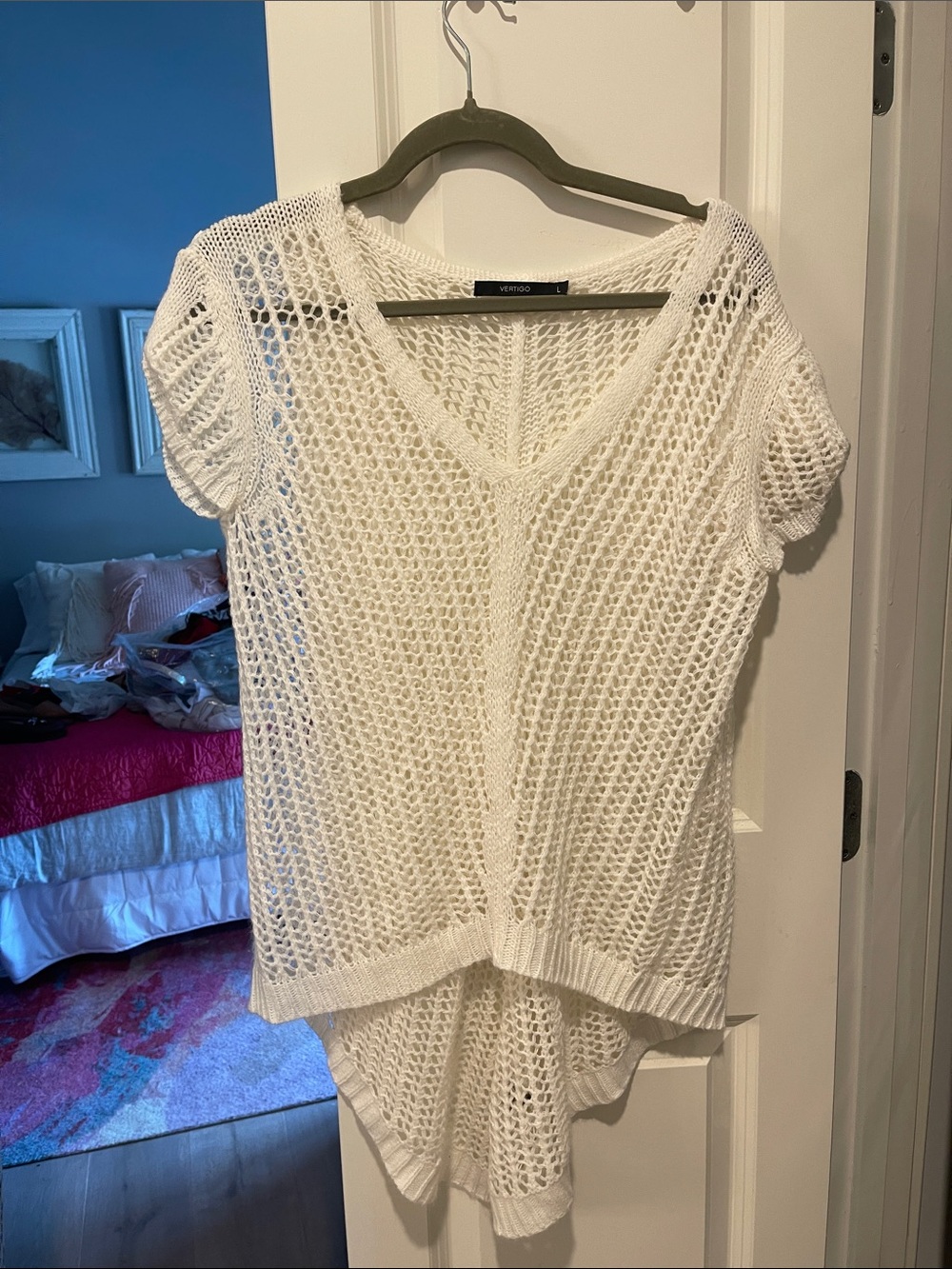 Vero Moda White Open-Knit V-Neck Top